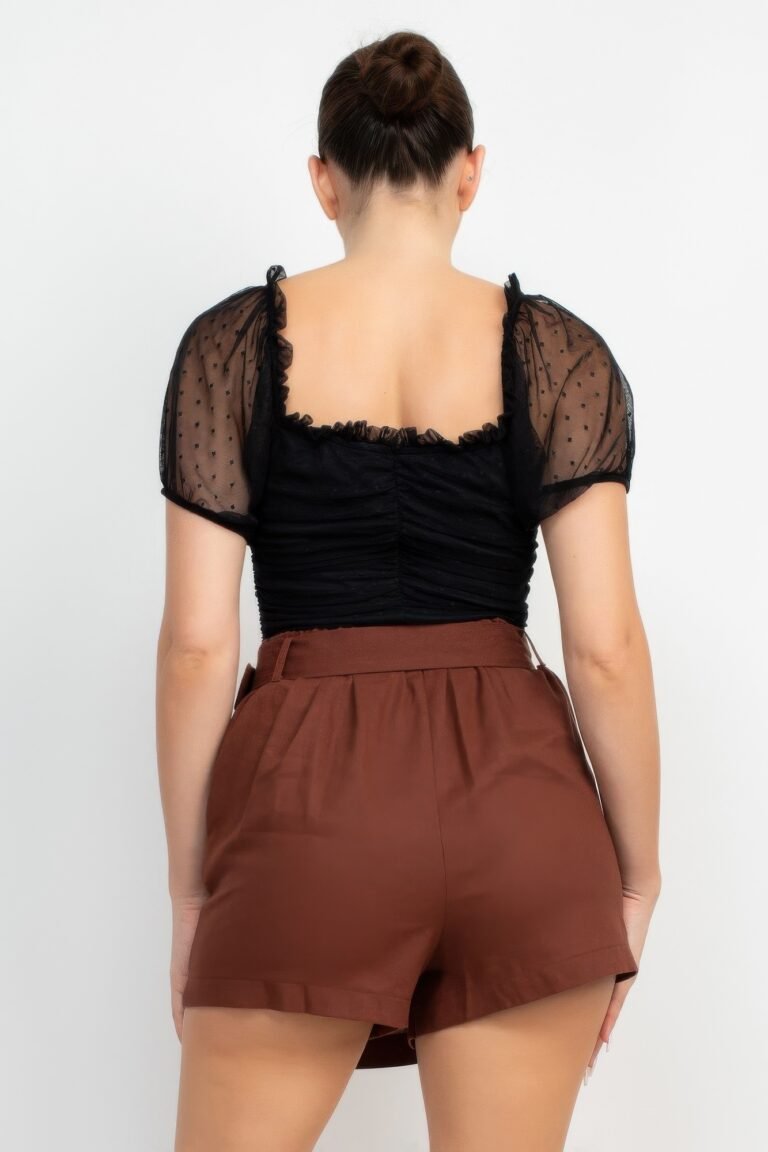 Shirred mesh sleeve bodysuit