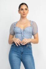 Shirred Mesh Sleeve Bodysuit