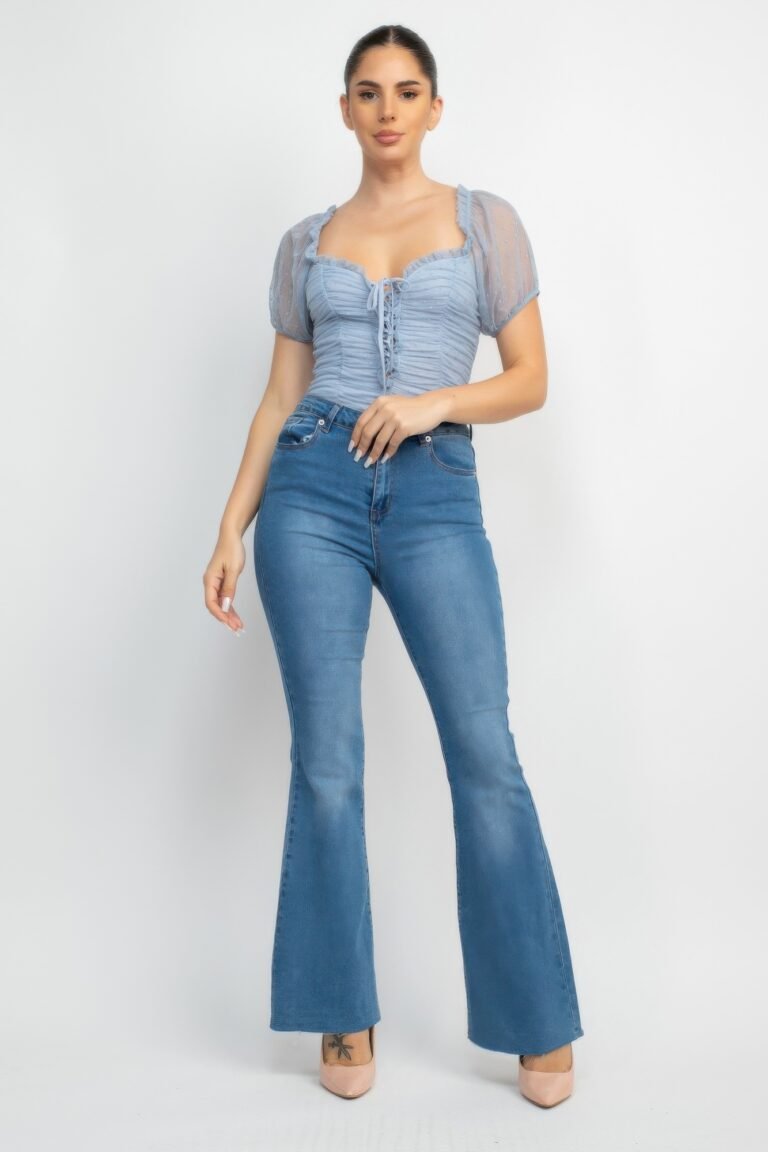 Shirred mesh sleeve bodysuit