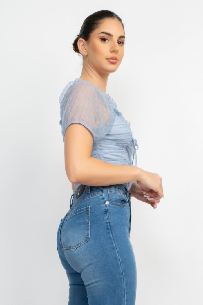 Shirred Mesh Sleeve Bodysuit - Image 4