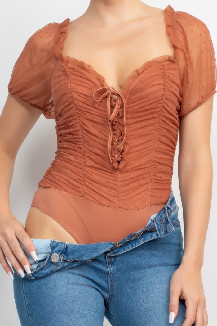 Shirred Mesh Sleeve Bodysuit - Image 17