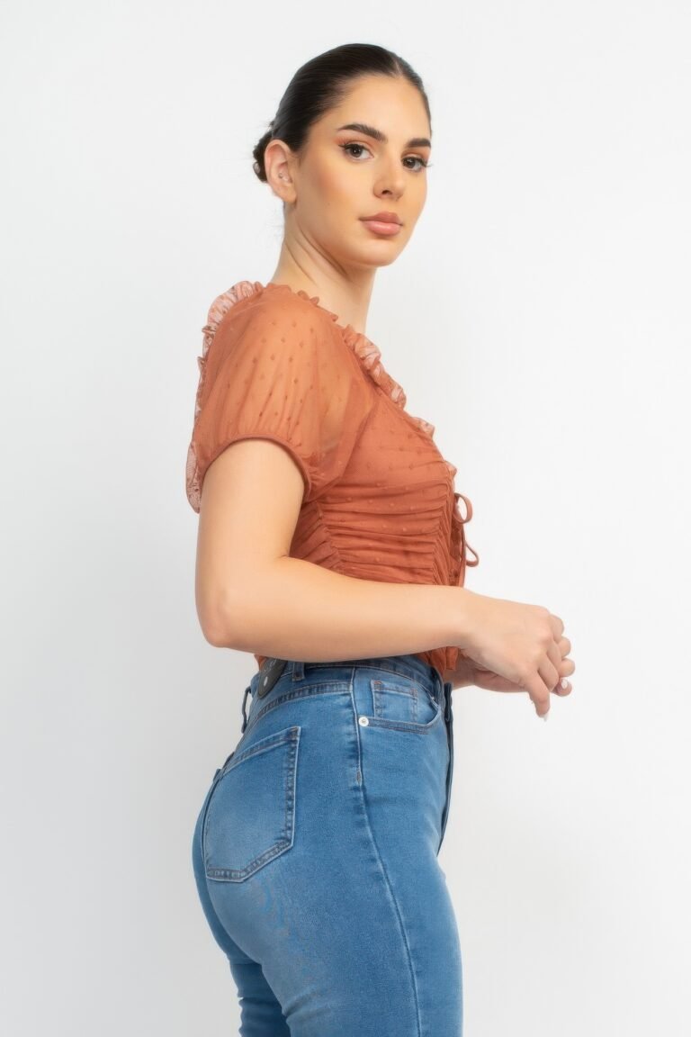 Shirred mesh sleeve bodysuit