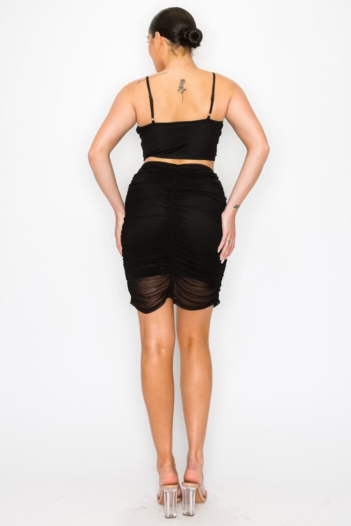 Front Lace-up Crop Top & Shirred Skirt Sets - Image 5