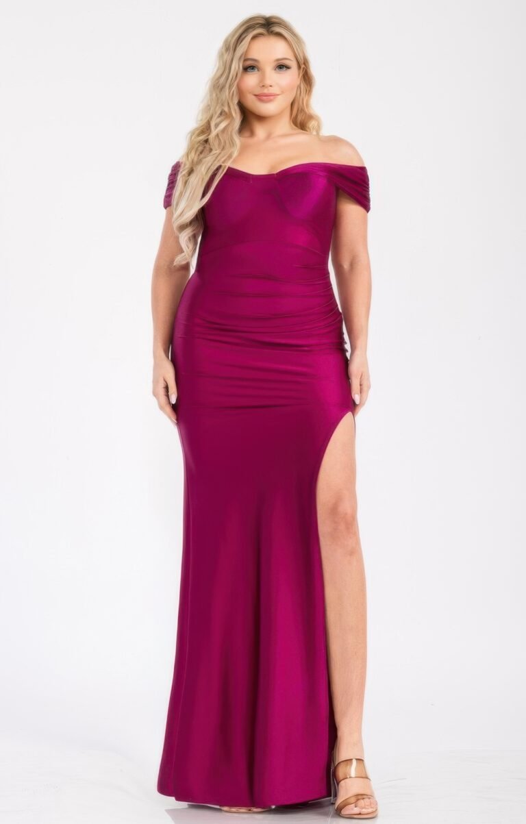Plus off shoulder draped cross wrap maxidress