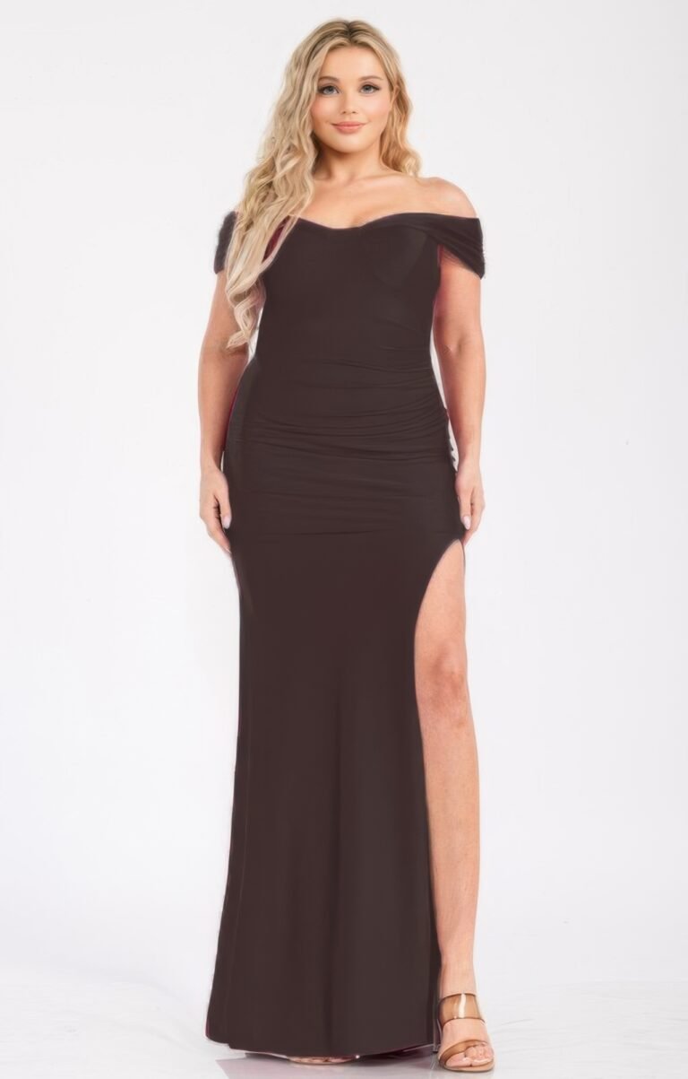 Plus off shoulder draped cross wrap maxidress