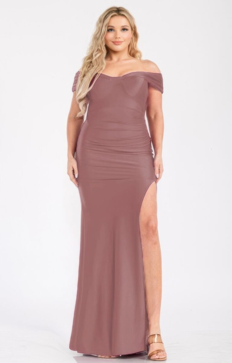 Plus off shoulder draped cross wrap maxidress