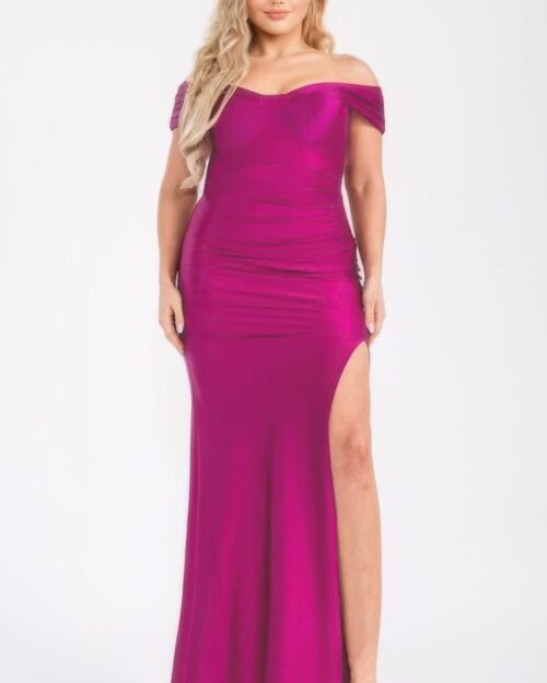 plus off shoulder draped cross wrap maxidress