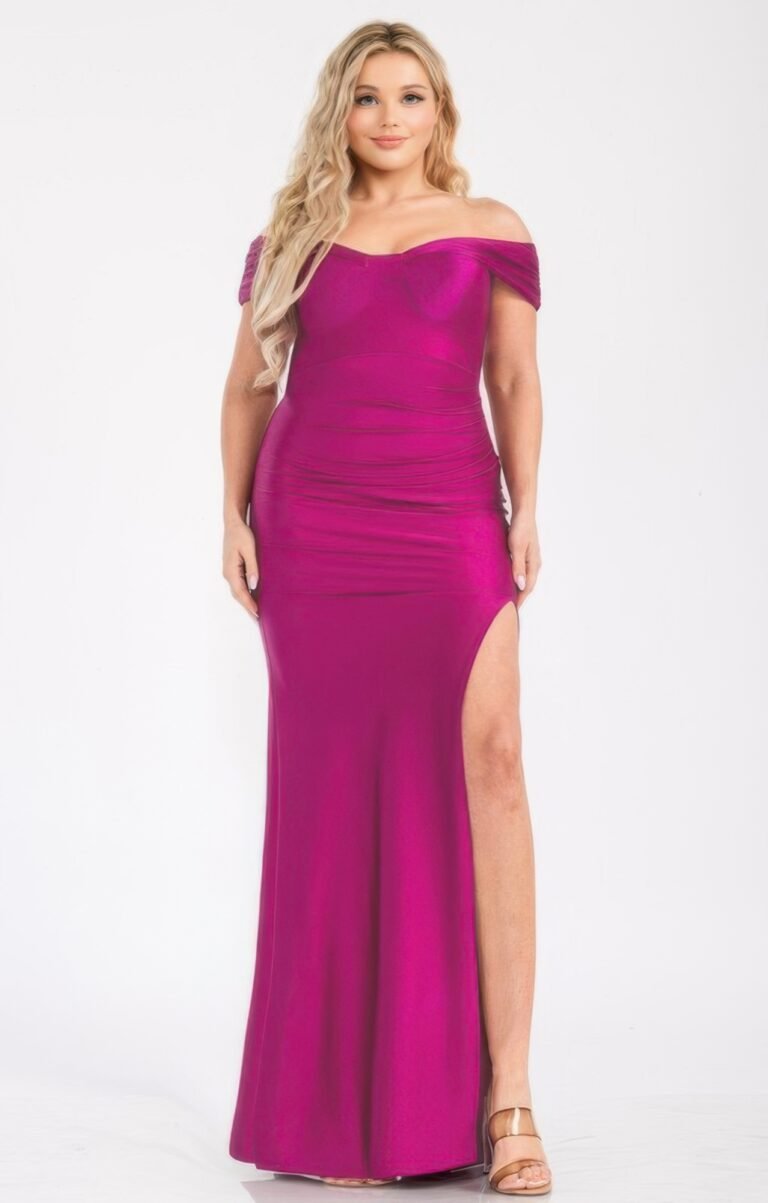 Plus off shoulder draped cross wrap maxidress