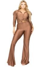 Plus Satin 3/4 Sleeve Wide Leg 2 Piece Set