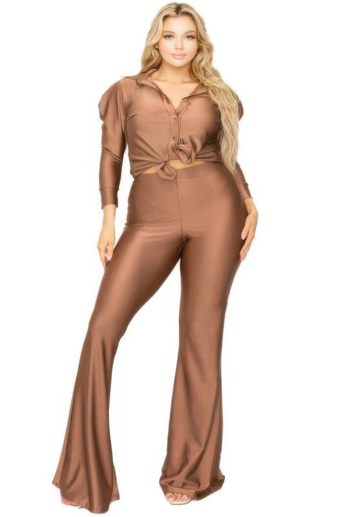 Plus Satin 3/4 Sleeve Wide Leg 2 Piece Set - Image 8