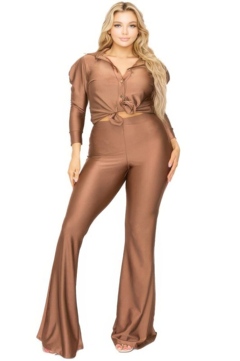 Plus satin 3/4 sleeve wide leg 2 piece set