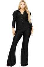 Plus Satin 3/4 Sleeve Wide Leg 2 Piece Set