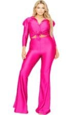 Plus Satin 3/4 Sleeve Wide Leg 2 Piece Set
