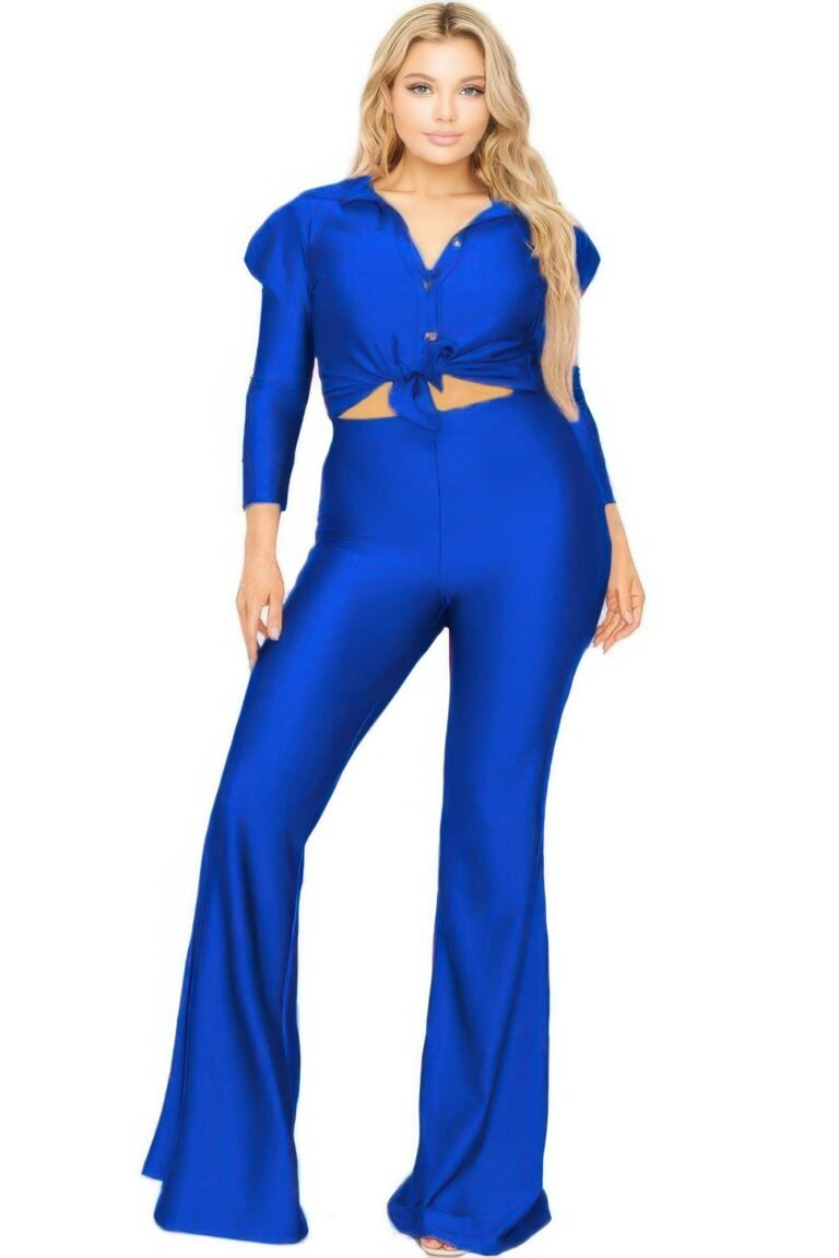 Plus satin 3/4 sleeve wide leg 2 piece set