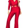 Plus Satin 3/4 Sleeve Wide Leg 2 Piece Set