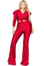 Plus Satin 3/4 Sleeve Wide Leg 2 Piece Set