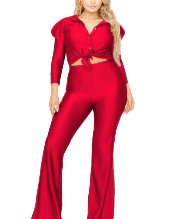 Plus Satin 3/4 Sleeve Wide Leg 2 Piece Set