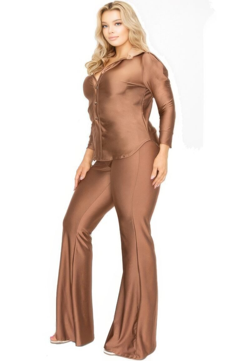 Plus satin 3/4 sleeve wide leg 2 piece set