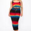 Plus Sleeveless Tie Dye Stripe 2 Piece Skirt Set
