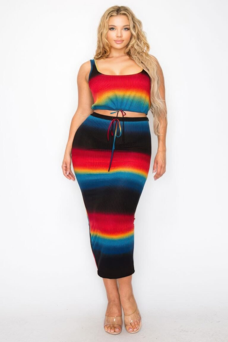 Plus sleeveless tie dye stripe 2 piece skirt set - image 1