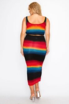 Plus Sleeveless Tie Dye Stripe 2 Piece Skirt Set - Image 2