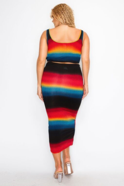 Plus Sleeveless Tie Dye Stripe 2 Piece Skirt Set - Image 2