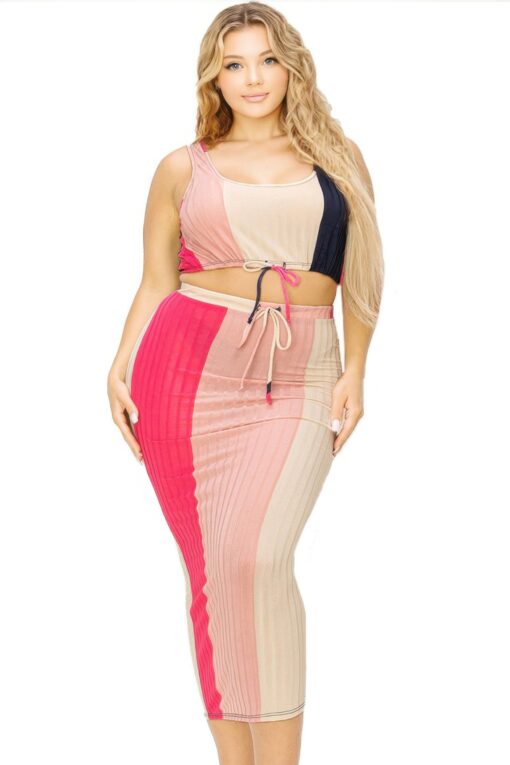 Plus Sleeveless Color Block 2 Piece Skirt Set - Image 2