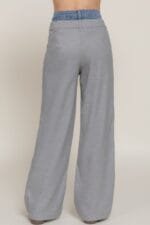 Contrast Denim Waist Straight Long Pants