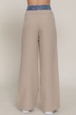 Contrast Denim Waist Straight Long Pants