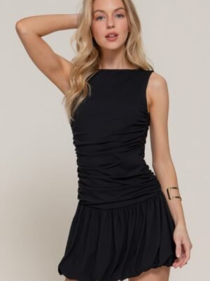 Sleeveless Boat Neck Voluminous Mini Dress Sleeveless Boat Neck Voluminous Mini Dress