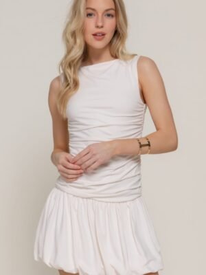 Sleeveless Boat Neck Voluminous Mini Dress Sleeveless Boat Neck Voluminous Mini Dress