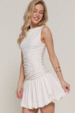 Sleeveless Boat Neck Voluminous Mini Dress