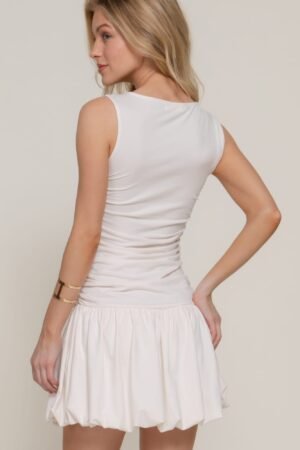 Sleeveless Boat Neck Voluminous Mini Dress Sleeveless Boat Neck Voluminous Mini Dress