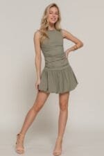 Sleeveless Boat Neck Voluminous Mini Dress