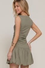 Sleeveless Boat Neck Voluminous Mini Dress