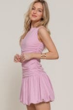 Sleeveless Boat Neck Voluminous Mini Dress