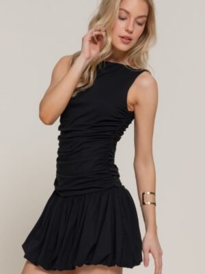 Sleeveless Boat Neck Voluminous Mini Dress Sleeveless Boat Neck Voluminous Mini Dress