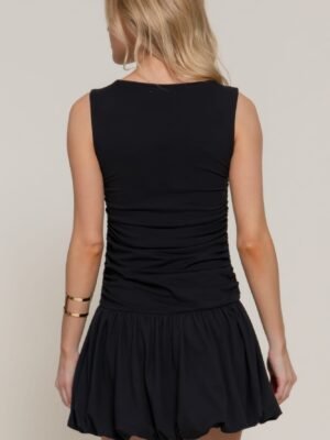 Sleeveless Boat Neck Voluminous Mini Dress Sleeveless Boat Neck Voluminous Mini Dress