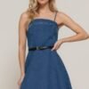 Belted Cami A-line Denim Mini Dress