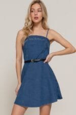 Belted Cami A-line Denim Mini Dress