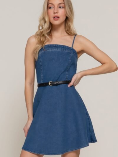 Belted Cami A-line Denim Mini Dress