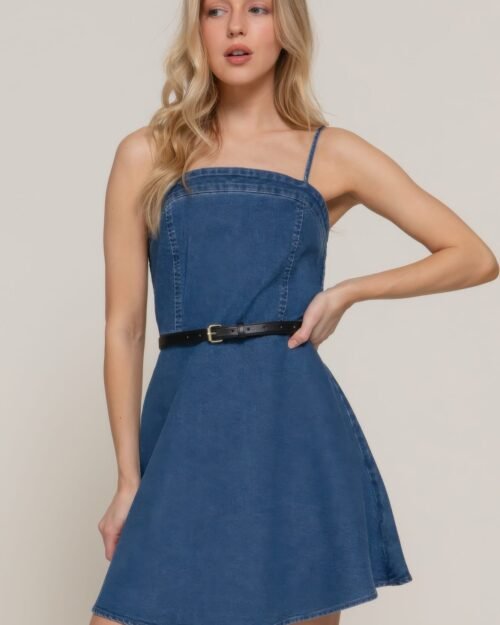 Belted Cami A-line Denim Mini Dress