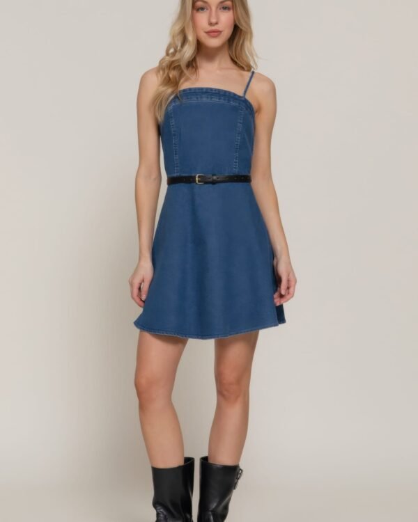 Belted Cami A-line Denim Mini Dress