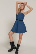 Belted Cami A-line Denim Mini Dress