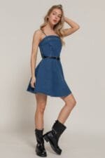 Belted Cami A-line Denim Mini Dress