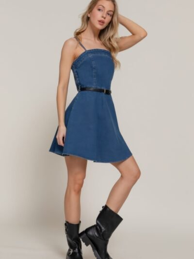 Belted Cami A-line Denim Mini Dress Belted Cami A-line Denim Mini Dress