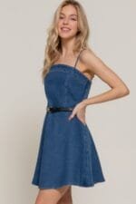 Belted Cami A-line Denim Mini Dress