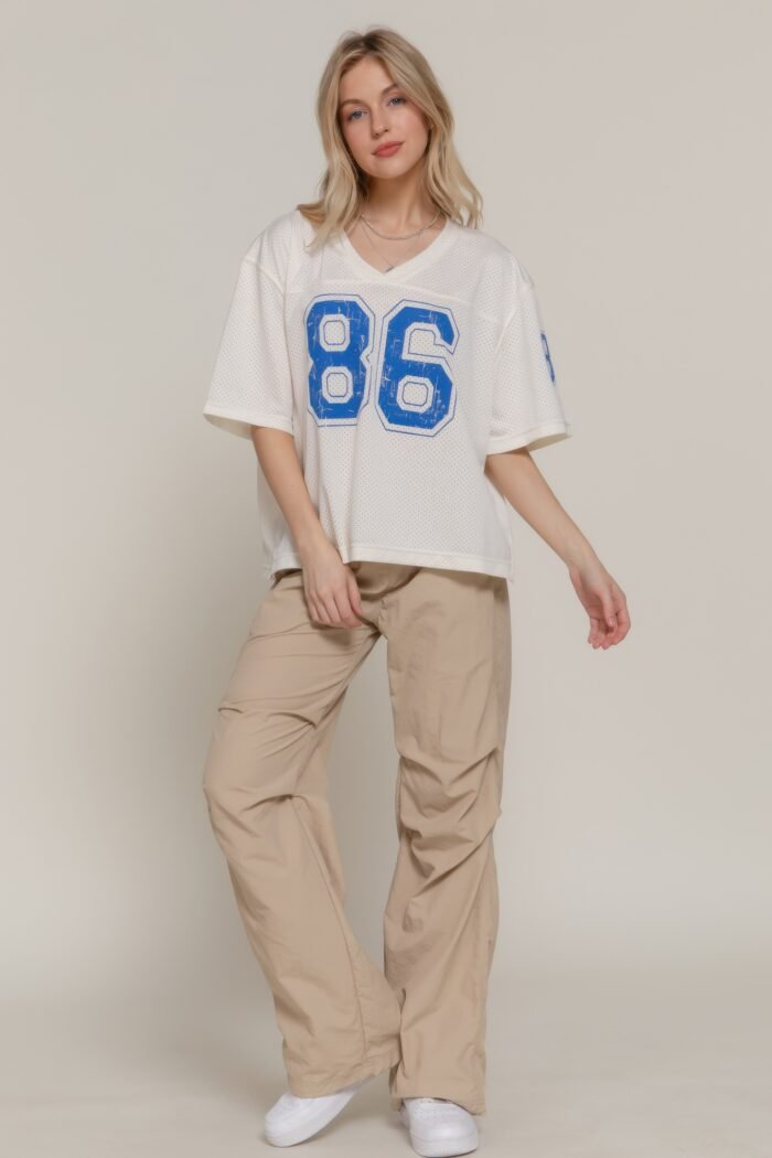 Silk screen print mesh oversize basball t-shirt