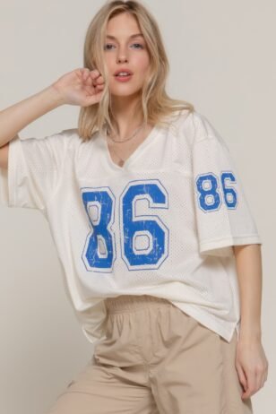 Home Oversized mesh baseball t-shirt with silk screen print, short sleeves, and breathable fabric – streetwear-inspired sporty unisex top.