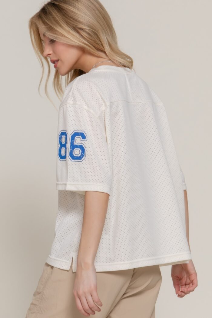 Silk screen print mesh oversize basball t-shirt